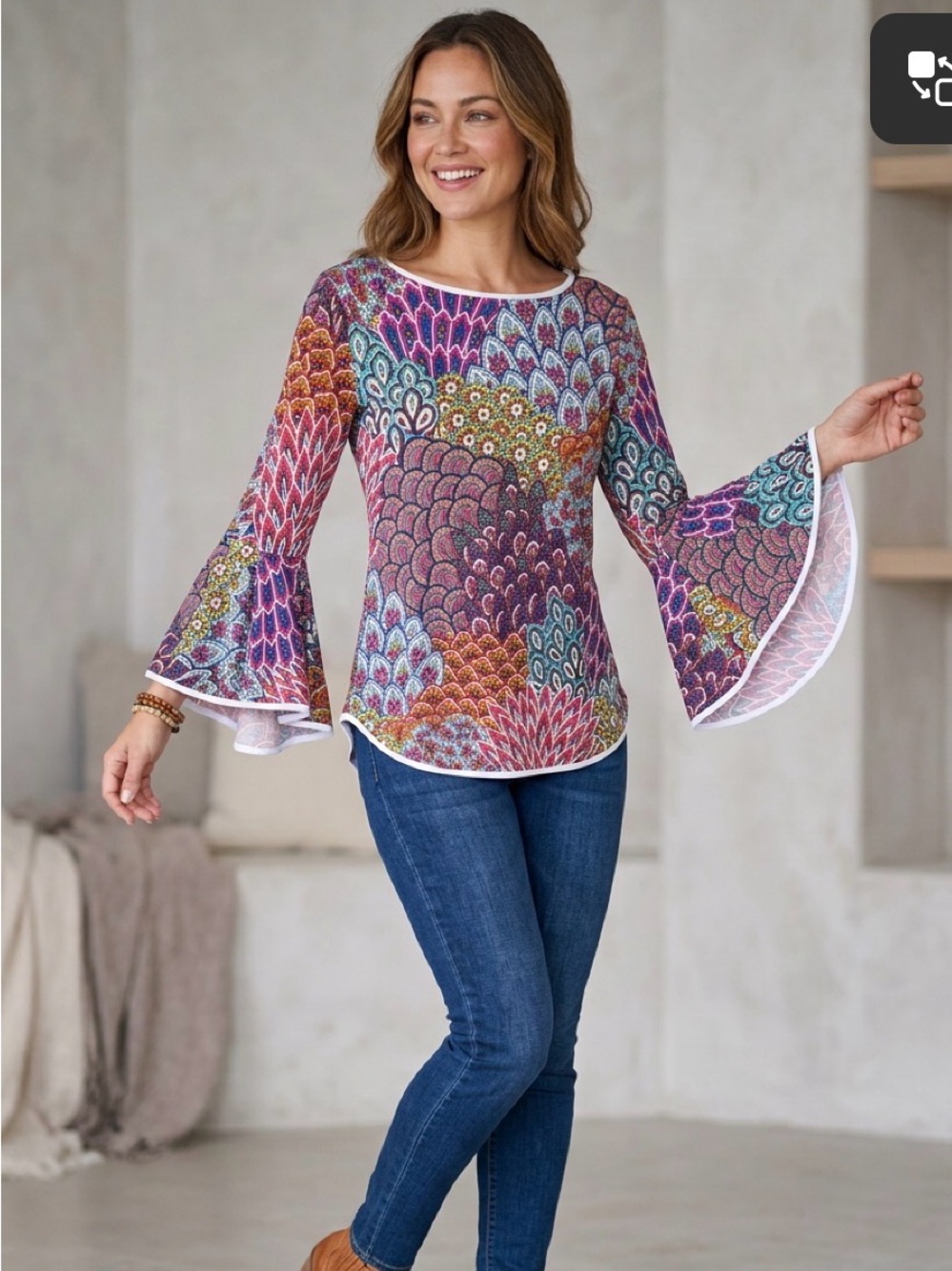124. NWT Sam and Jess Multicolor Paisley Print Bell Sleeve Top size small